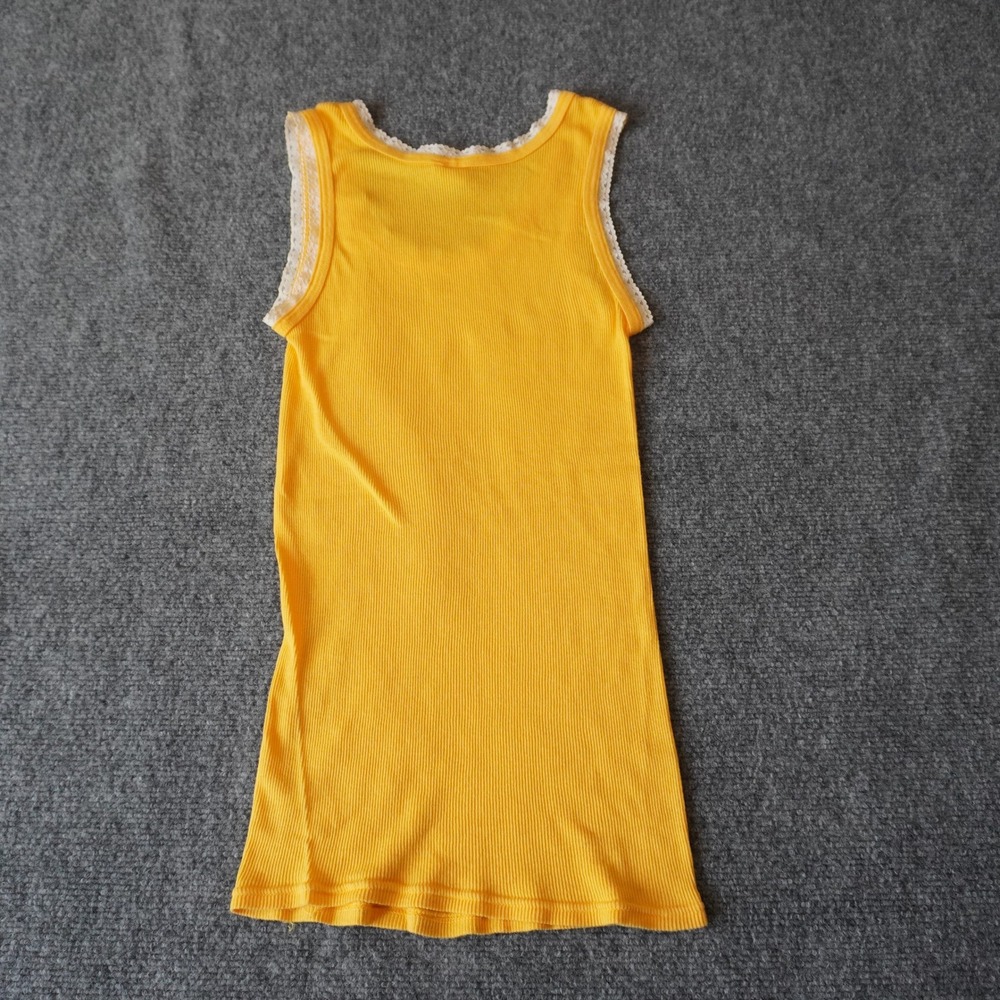 Saint Grace Yellow Ribbed Knit Tank Top‎ Lace Trim Sleeveless Summer Casual